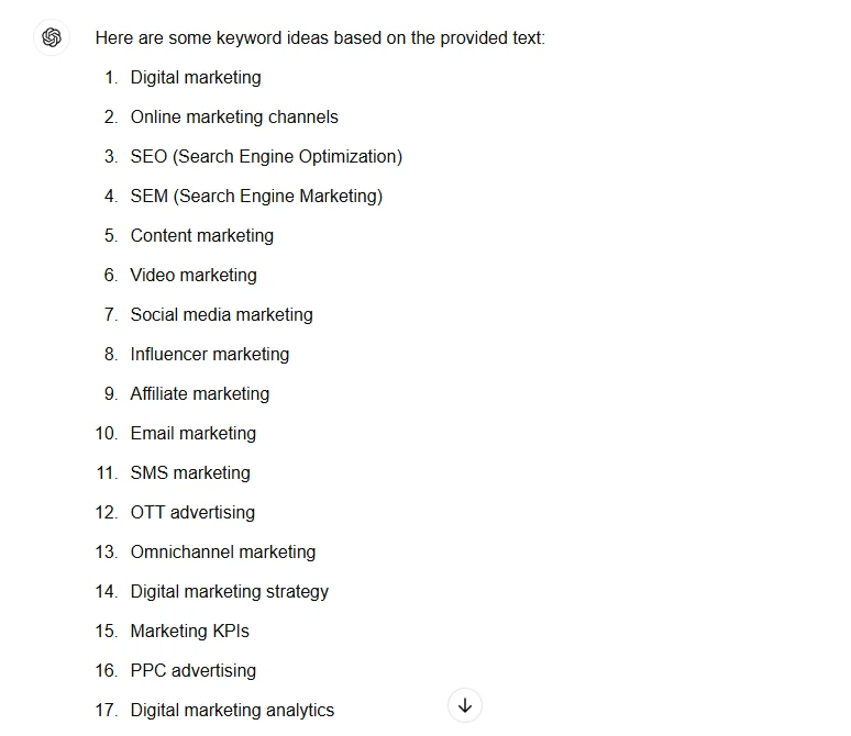 ChatGPT for extracting keywords from content