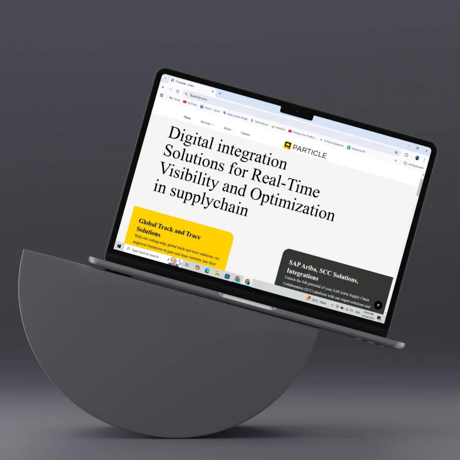 9Particle digital integration homepage hero shown on a laptop with track-and-trace messaging