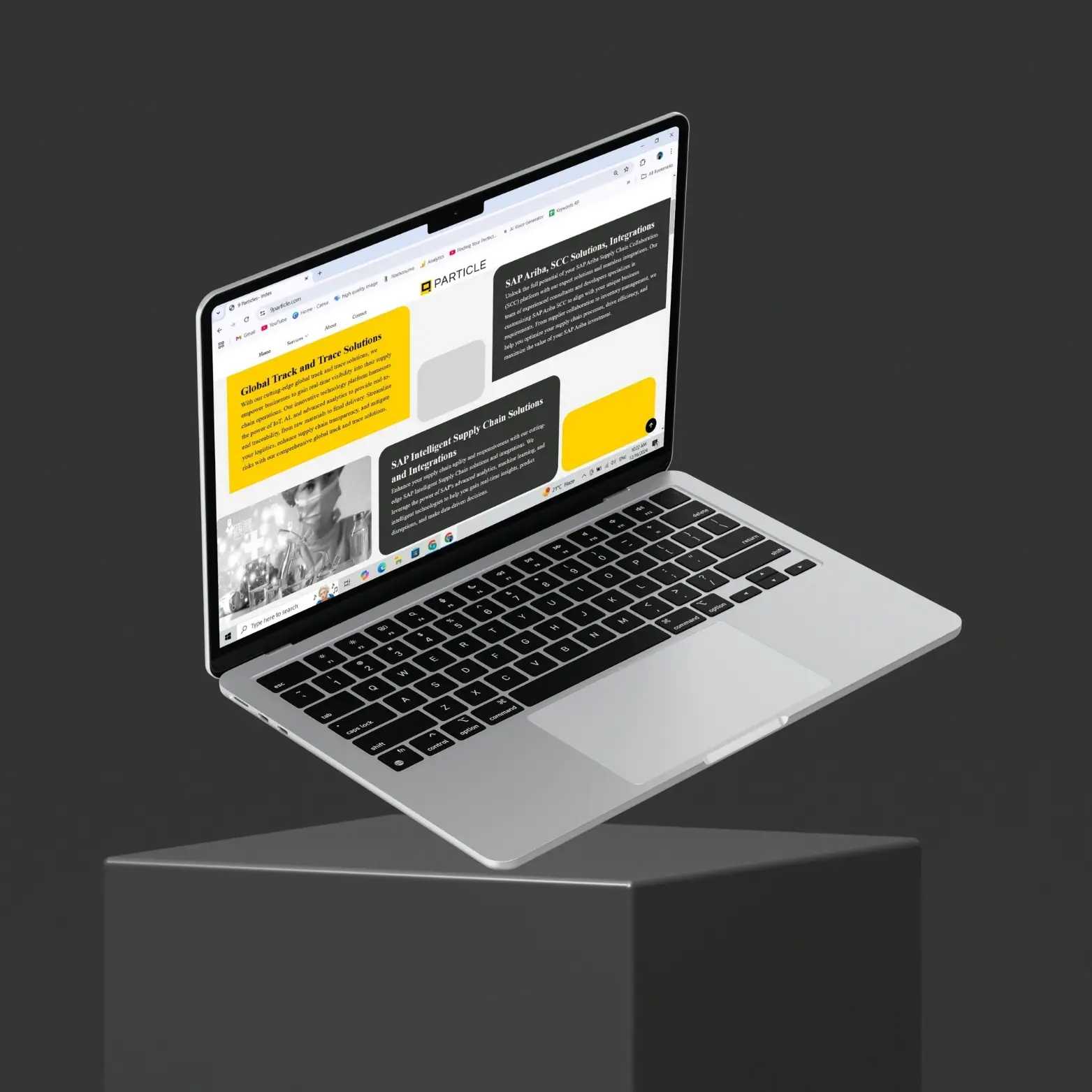 9Particle SAP Ariba and intelligent supply-chain service cards rendered on a laptop screen