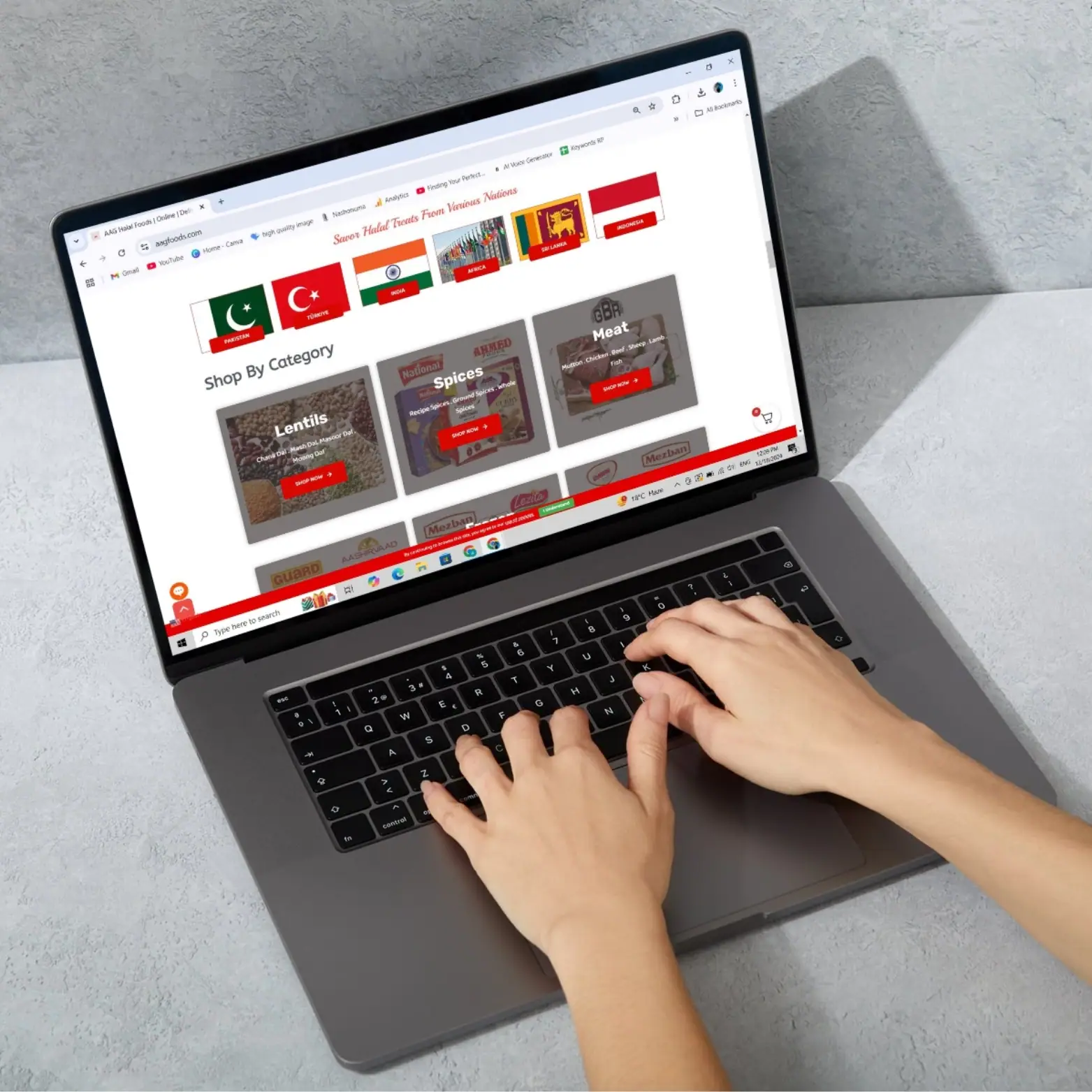 AAG Foods website design detail with halal food product listings