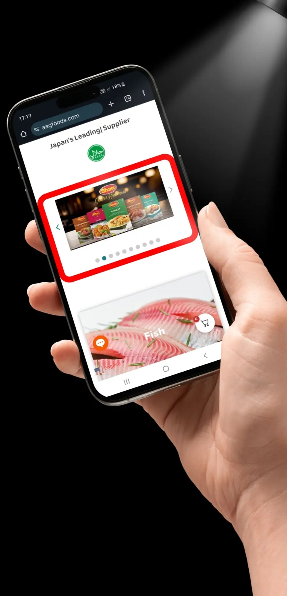 AAG Foods mobile website view of the halal food ordering experience
