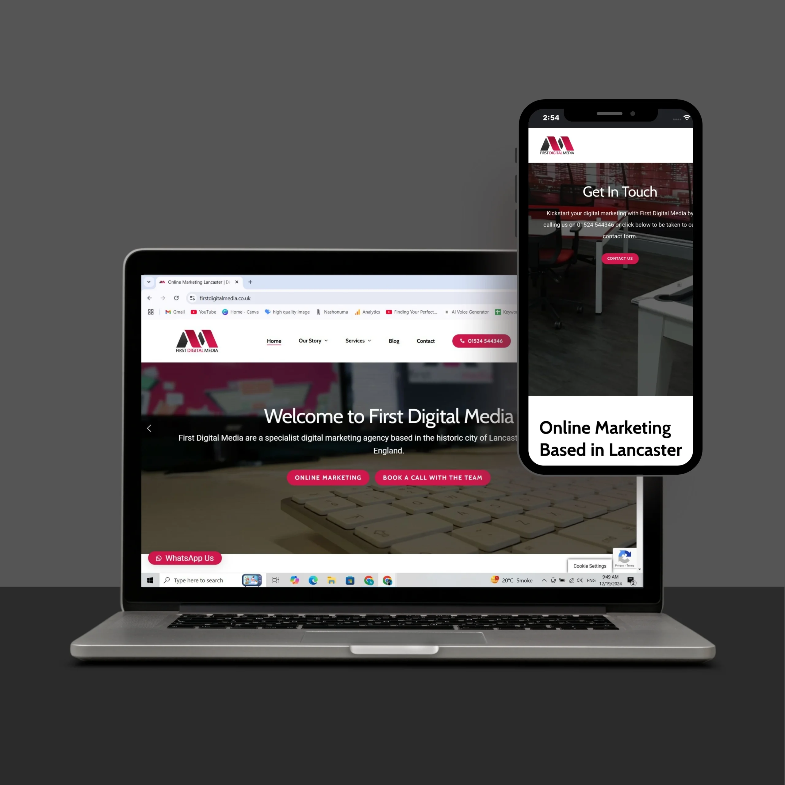 First Digital Media homepage rebuild shown in a desktop browser mockup