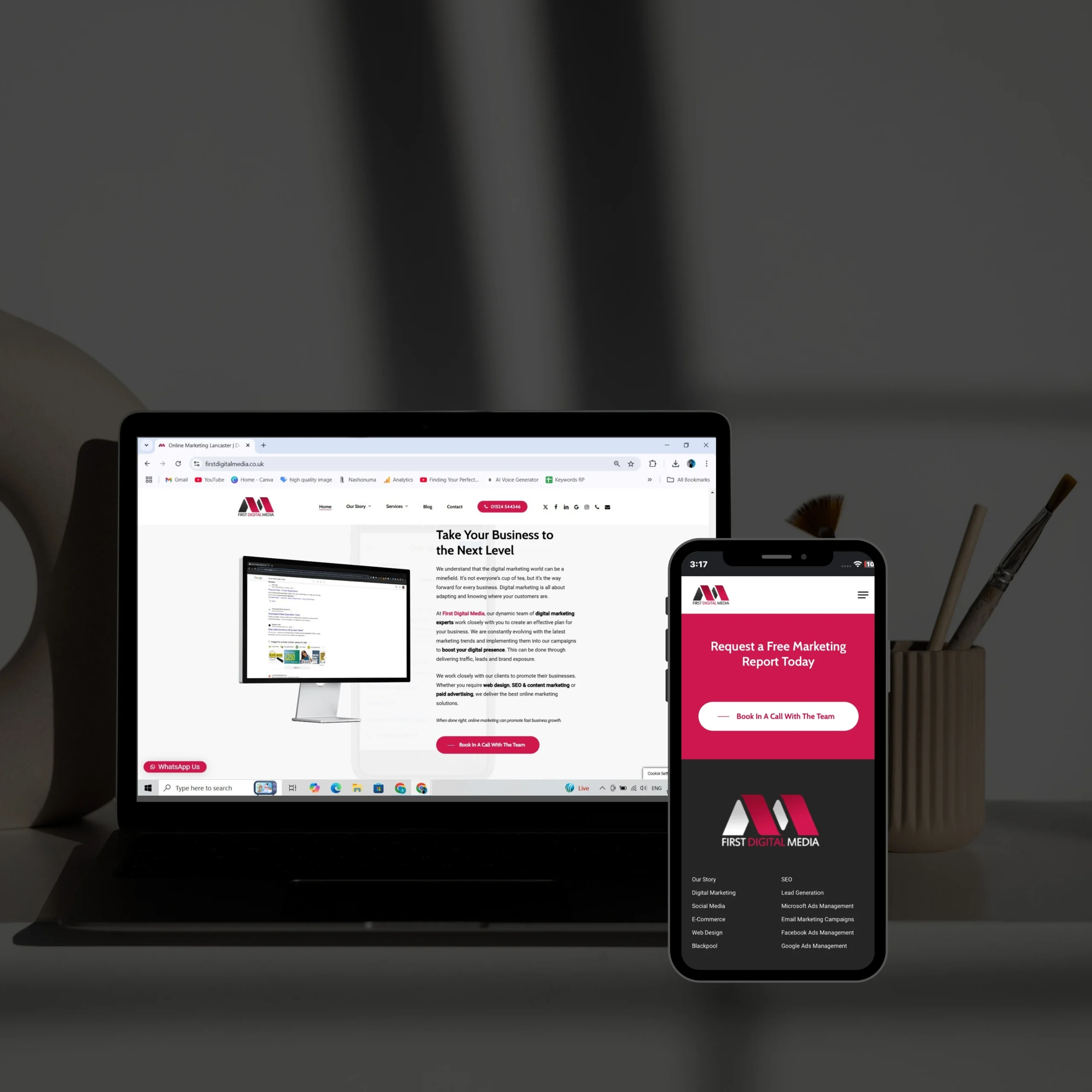 First Digital Media responsive layouts displayed on tablet and smartphone screens