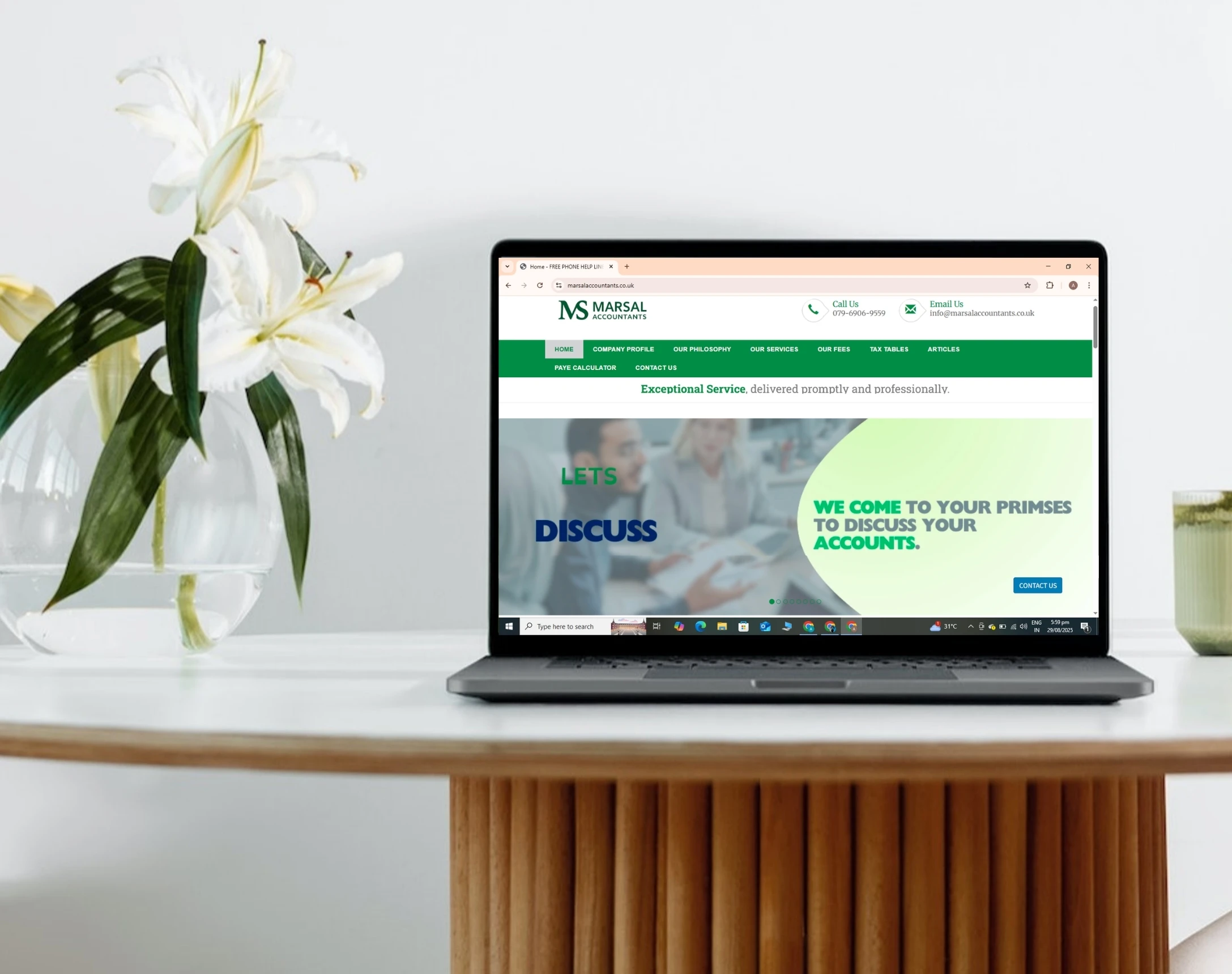 Marsal Accountants homepage redesign shown on a laptop with the brand navigation and hero banner