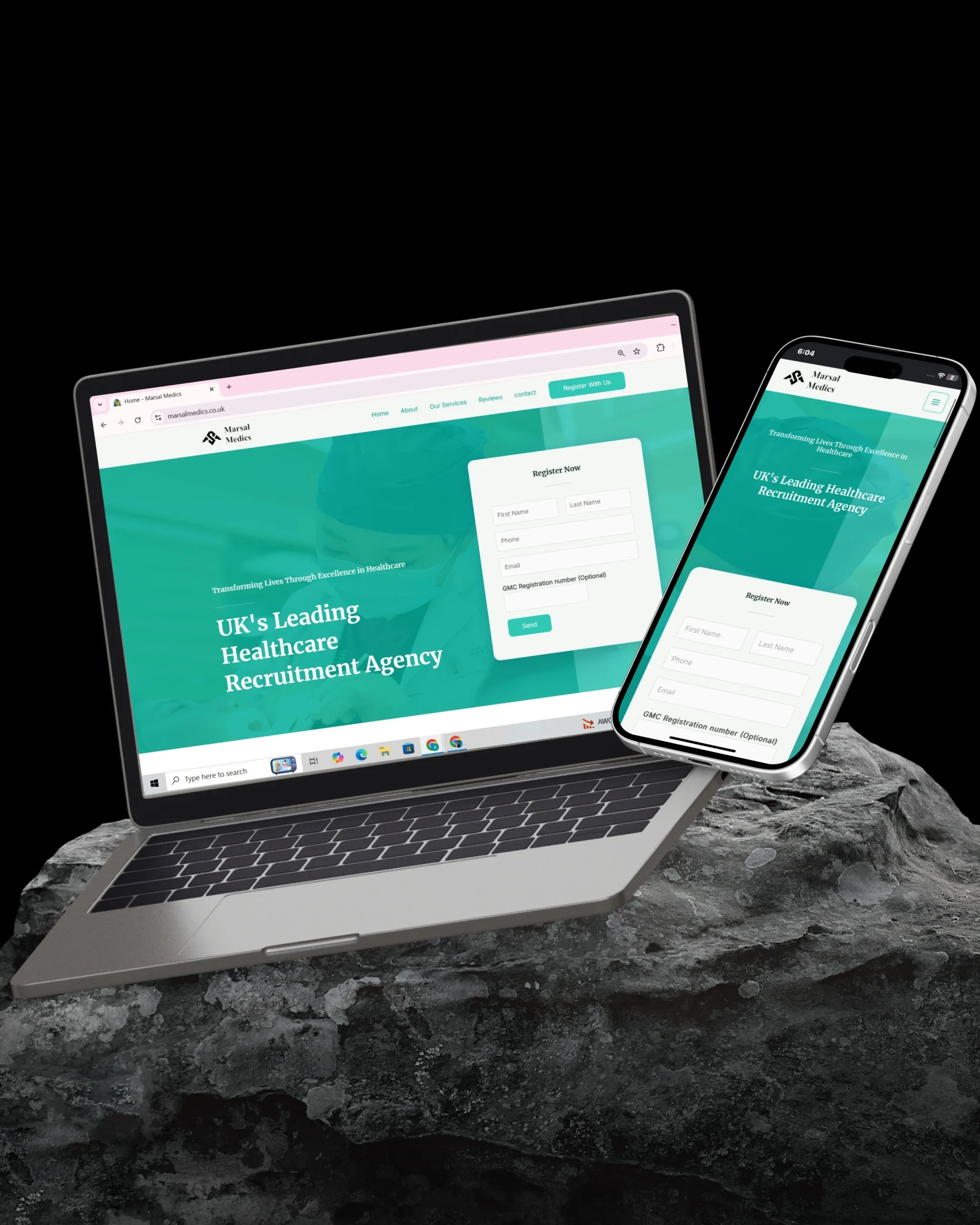 Marsal Medics homepage hero introducing the healthcare recruitment agency